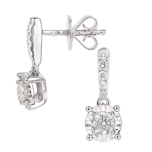 18ct White Gold Round 1/4ct Diamond Solitaire Drop Earrings - PE0AXL5750W18