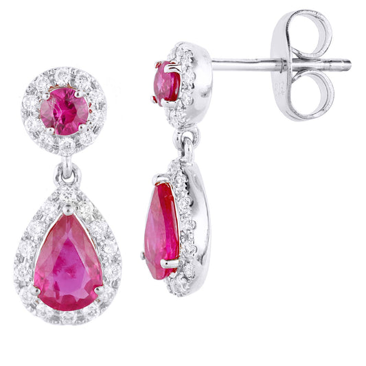 9ct White Gold 1/4ct Diamond Pear Ruby Teardrop Drop Earrings - PE2AXL0159WRU