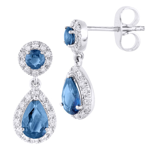 9ct White Gold 1/4ct Diamond Pear Sapphire Teardrop Drop Earrings - PE2AXL0159WSA