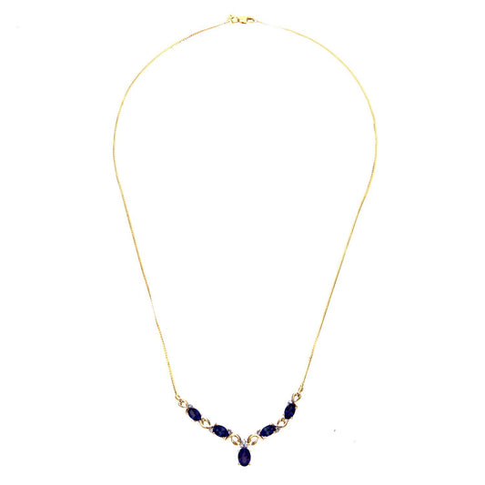 9ct Gold Diamond Oval Sapphire Swirly Dabba Delta Necklace 18" - PNEAXL01056YSA