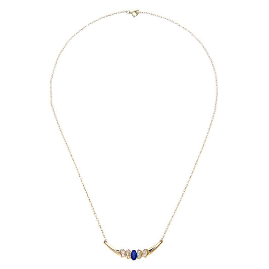 9ct Gold Diamond Oval Sapphire Viking Horns Lavalier Necklace 18" - PNEAXL01132YSA