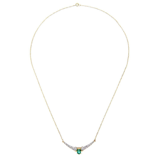 9ct Gold Diamond Oval 1/4ct Emerald Teardrop Necklace 18" - PNEAXL01390YEM