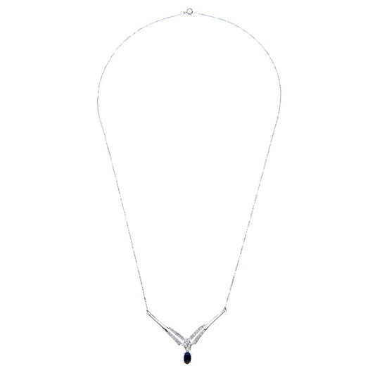 9ct White Gold Diamond Oval Sapphire Rain Drop Necklace 18" - PNEAXL01470WSA