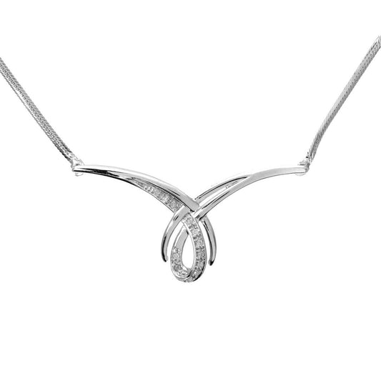 9ct White Gold Diamond Winged Teardrop Loop Lavalier Necklace 18" - PNEAXL01483W
