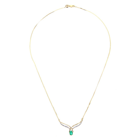 9ct Gold Diamond Oval Emerald Teardrop Lavalier Necklace 18" - PNEAXL01524YEM