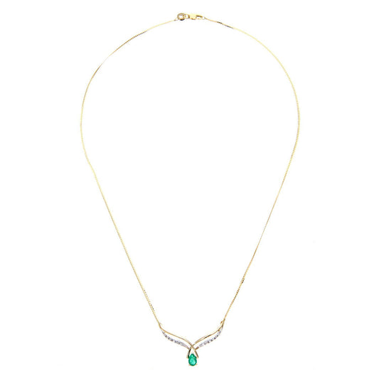 9ct Gold Diamond Oval Emerald Teardrop Lavalier Necklace 18" - PNEAXL01524YEM