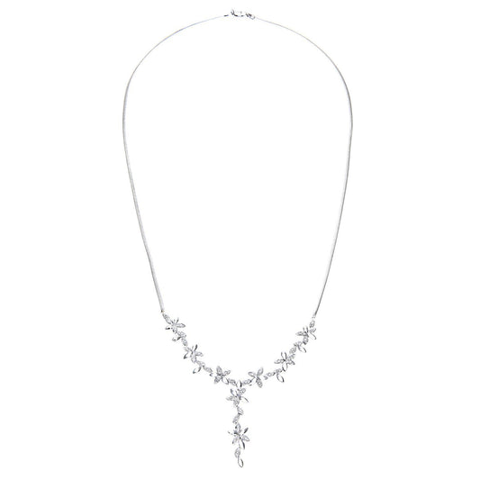 9ct White Gold 22pts Diamond Flower Lavalier Necklace 18 inch - PNEAXL01627W