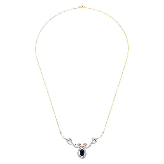 9ct Gold Diamond Oval Sapphire Infinity Lavalier Necklace 18" - PNEAXL01689YSA