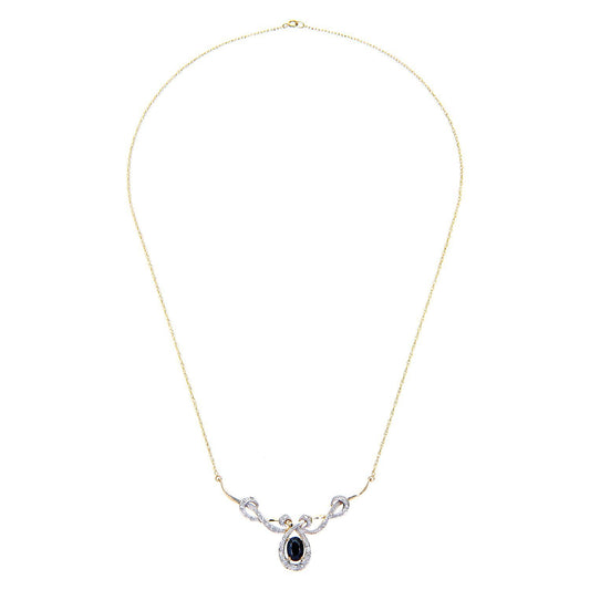 9ct Gold Diamond Oval Sapphire Infinity Lavalier Necklace 18" - PNEAXL01689YSA