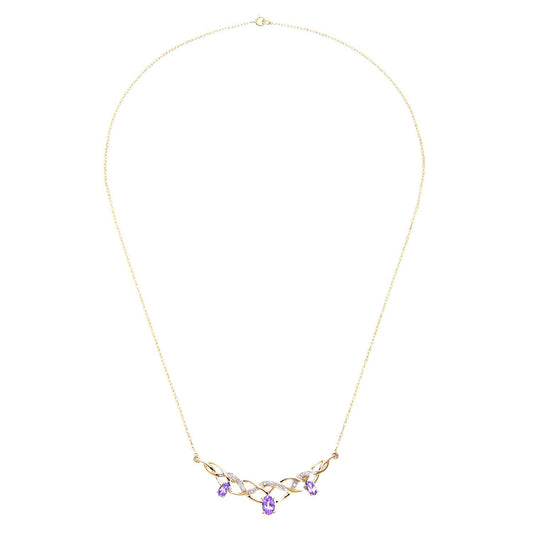 9ct Gold Diamond Oval Amethyst Filigree Knot Necklace 18" - PNEAXL01691YAM