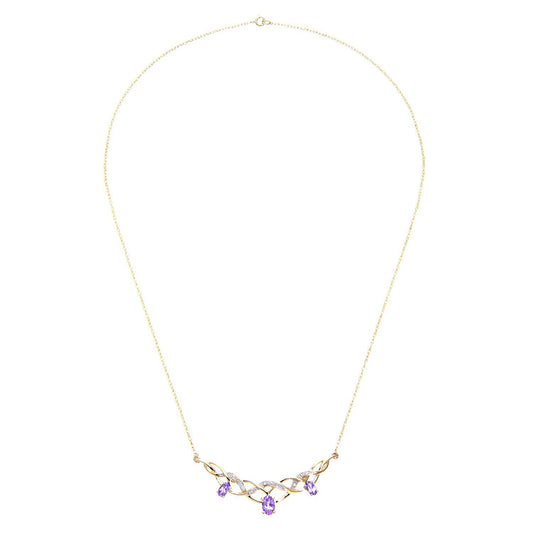 9ct Gold Diamond Oval Amethyst Filigree Knot Necklace 18" - PNEAXL01691YAM