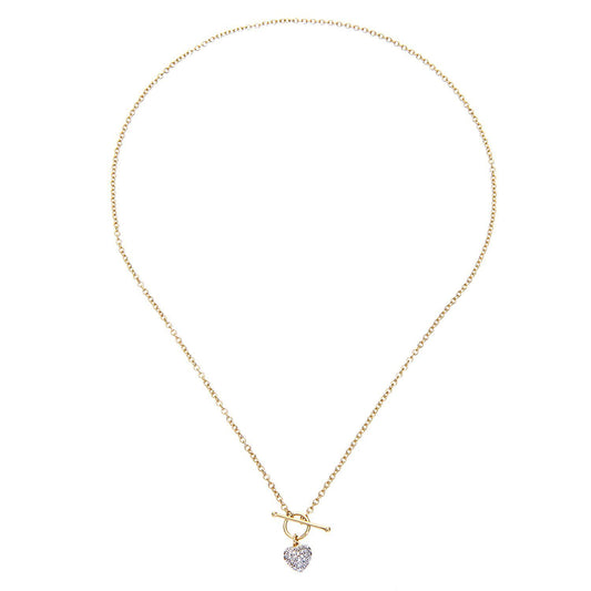 9ct Gold Round 15pts Diamond Heart Lariat T-Bar Necklace 18 inch - PNEAXL01713Y