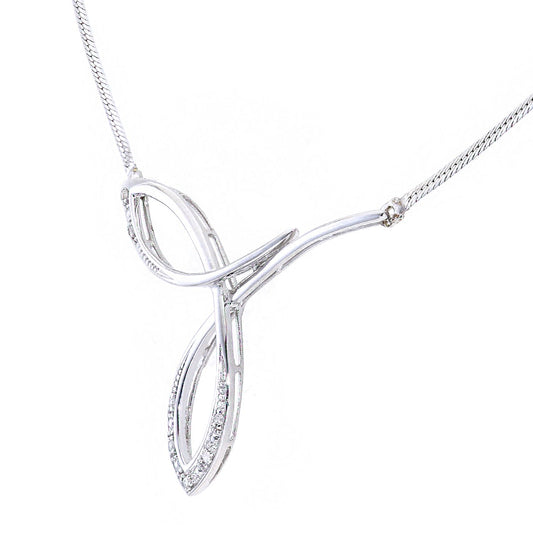 9ct White Gold 3pts Diamond Tri Arc Wishbone Lavalier Necklace 18 inch - PNEAXL01825W