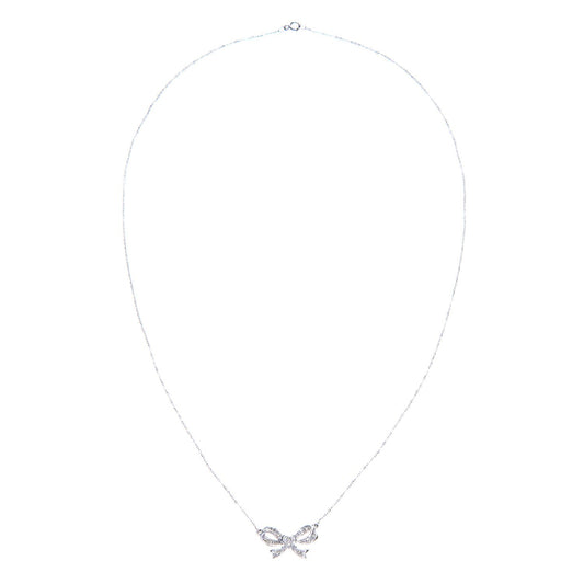 9ct White Gold Round 5.3pts Diamond Bow Lavalier Necklace 18 inch - PNEAXL01960W