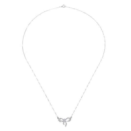 9ct White Gold Round 5.3pts Diamond Bow Lavalier Necklace 18 inch - PNEAXL01962W