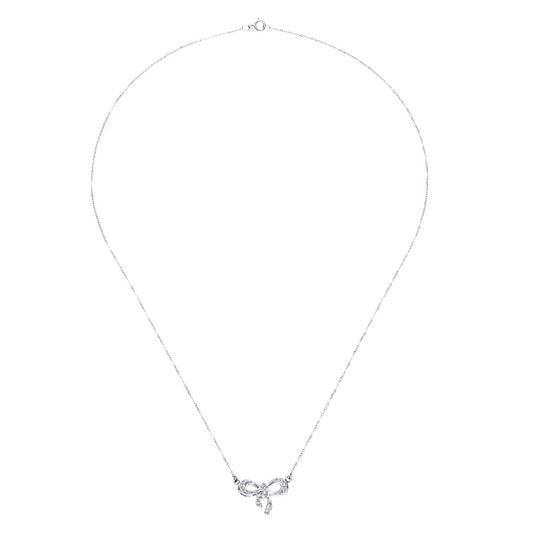 9ct White Gold Round 5.3pts Diamond Bow Lavalier Necklace 18 inch - PNEAXL01962W