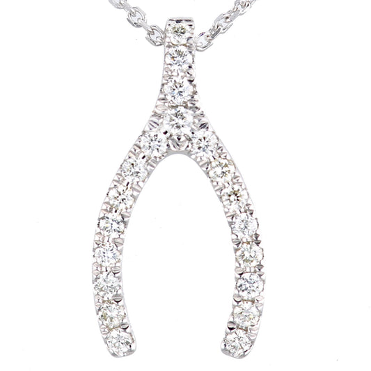 9ct White Gold Diamond Horseshoe Wishbone Charm Necklace 18" - PNEAXL20030W