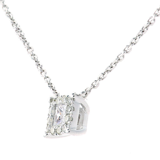 9ct White Gold Princess 12pts Diamond Halo Solitaire Necklace 18" - PNEAXL20038W