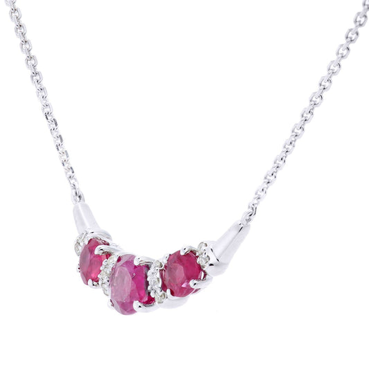 9ct White Gold Diamond Ruby Trilogy Boomerang Necklace 18" - PNEAXL20040WRU
