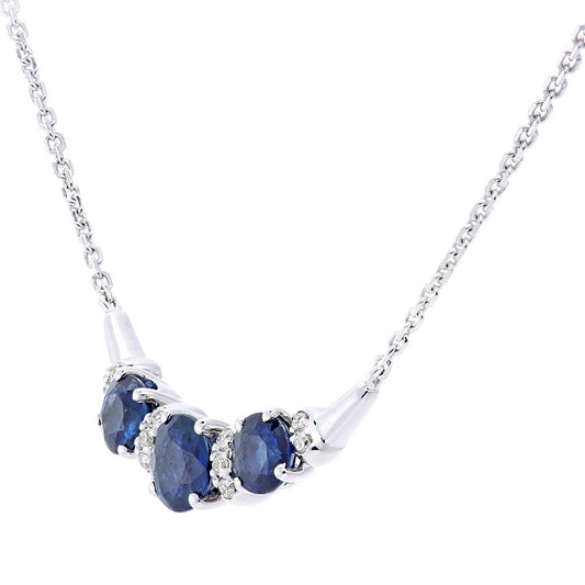 9ct White Gold Diamond Sapphire Trilogy Boomerang Necklace 18" - PNEAXL20040WSA
