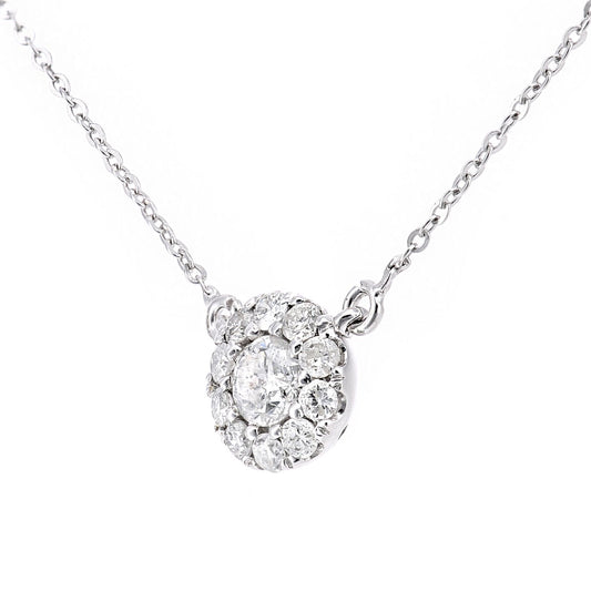 9ct White Gold Round 0.28ct Diamond Halo Charm Necklace 18 inch - PNEAXL30003W