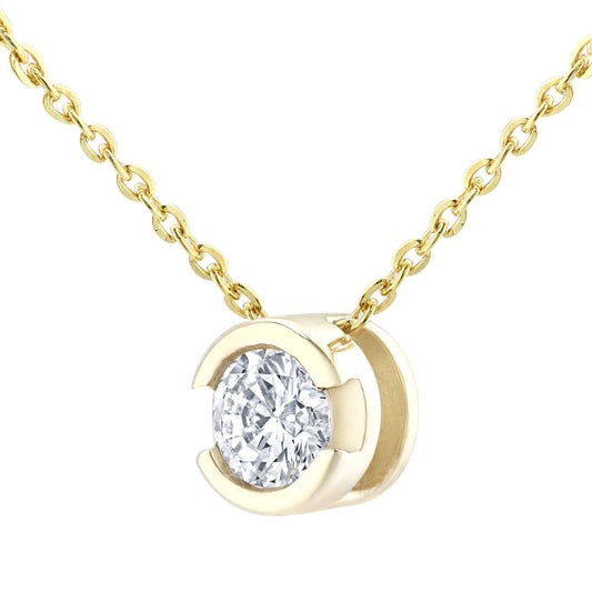 9ct Gold Round 15pts Diamond Solitaire Solitaire Necklace 18 inch - PP0AXL1505Y