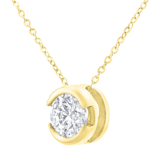 9ct Gold Round 1/3ct Diamond Solitaire Pendant Necklace 18 inch - PP0AXL1507Y