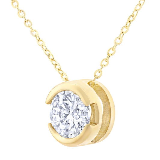 9ct Gold Round 1/2ct Diamond Solitaire Pendant Necklace 18 inch - PP0AXL1508Y