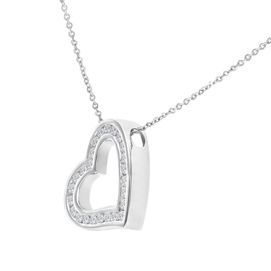 9ct White Gold Round 1/4ct Diamond Heart Pendant Necklace 18 inch - PP0AXL1569W