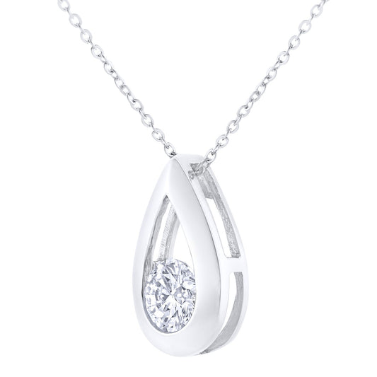 9ct White Gold 1/2ct Diamond Solitaire Pendant Necklace 18 inch - PP0AXL1713W