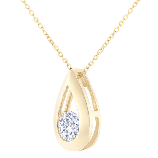 9ct Gold Round 1/2ct Diamond Solitaire Pendant Necklace 18 inch - PP0AXL1713Y