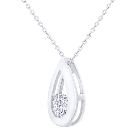 9ct White Gold 1/3ct Diamond Solitaire Pendant Necklace 18 inch - PP0AXL1714WDia