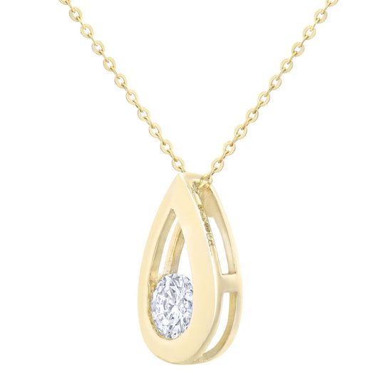 9ct Gold Round 1/3ct Diamond Solitaire Pendant Necklace 18 inch - PP0AXL1714YDia