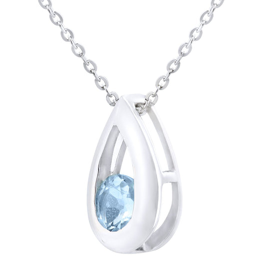 9ct White Gold 0.31ct Blue Topaz Teardrop Pendant Necklace 18" - PP0AXL1715WBT