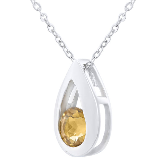 9ct White Gold 22pts Citrine Teardrop Pendant Necklace 18 inch - PP0AXL1715WCT