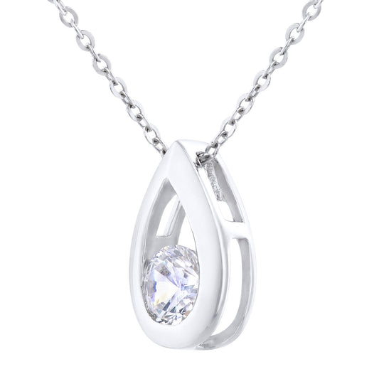 9ct White Gold 0.45ct CZ Teardrop Necklace 18" - PP0AXL1715WCZ