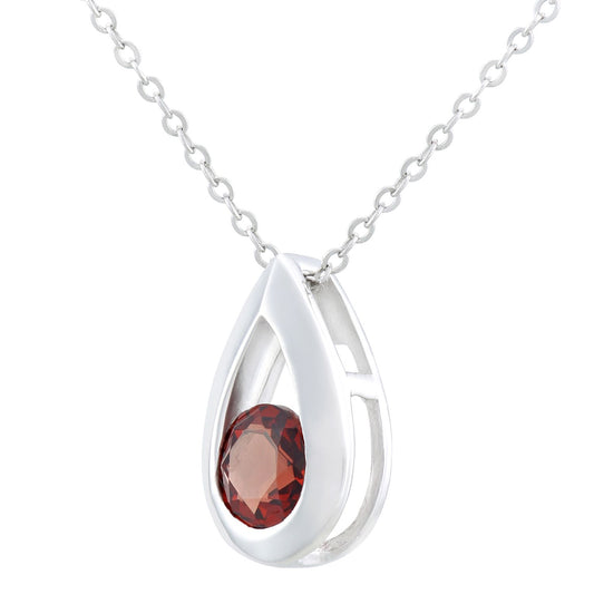 9ct White Gold 0.35ct Garnet Teardrop Pendant Necklace 18 inch - PP0AXL1715WGT