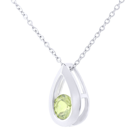 9ct White Gold 0.3ct Peridot Teardrop Pendant Necklace 18 inch - PP0AXL1715WPD