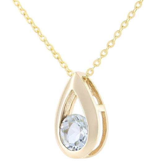 9ct Gold 0.31ct Blue Topaz Teardrop Pendant Necklace 18 inch - PP0AXL1715YBT