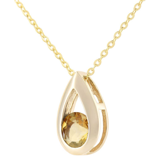 9ct Gold Round 22pts Citrine Teardrop Pendant Necklace 18 inch - PP0AXL1715YCT