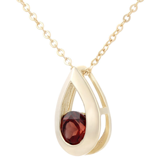 9ct Gold Round 0.35ct Garnet Teardrop Pendant Necklace 18 inch - PP0AXL1715YGT