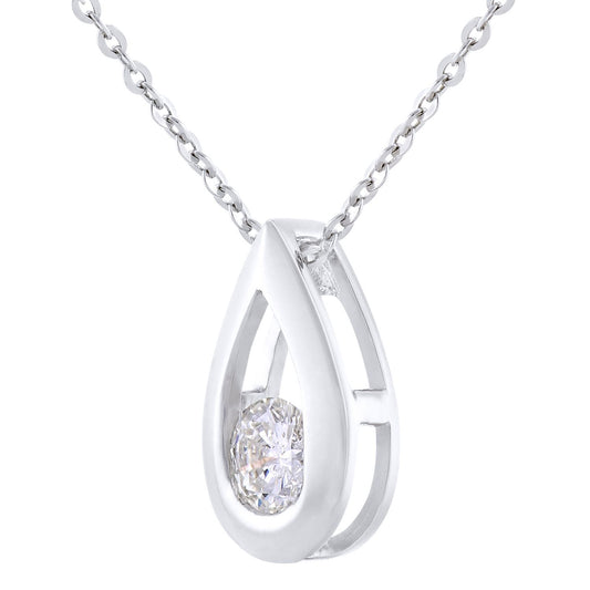 9ct White Gold 15pts Diamond Solitaire Pendant Necklace 18 inch - PP0AXL1720W