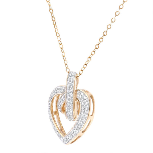9ct Gold Round 10pts Diamond Heart Pendant Necklace 18 inch - PP0AXL1733Y