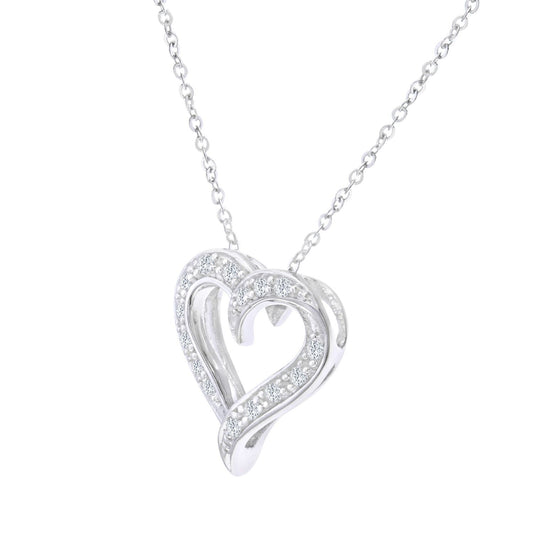 9ct White Gold Round 10pts Diamond Heart Pendant Necklace 18 inch - PP0AXL2126W
