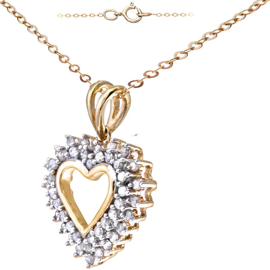 9ct Gold Round 1/3ct Diamond Heart Pendant Necklace 18 inch - PP0AXL2317Y