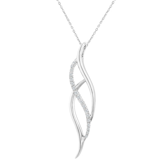 9ct White Gold Round 10pts Diamond Twist Pendant Necklace 18 inch - PP0AXL2443W