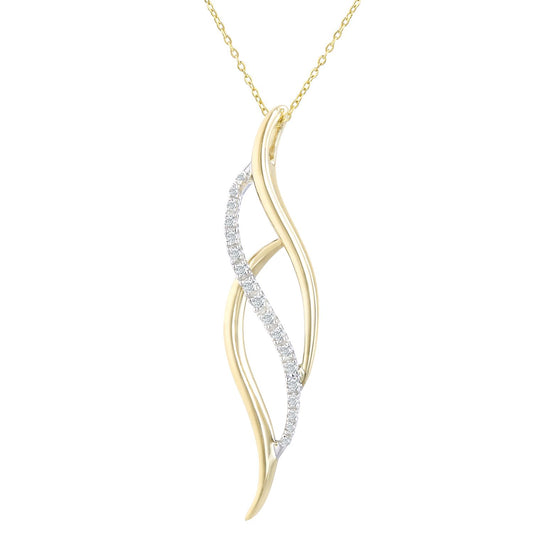 9ct Gold Round 10pts Diamond Twist Pendant Necklace 18 inch - PP0AXL2443Y