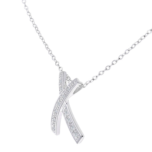 9ct White Gold Round 5pts Diamond Kiss Pendant Necklace 18 inch - PP0AXL2640W