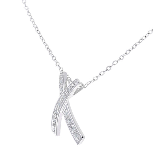 9ct White Gold Round 5pts Diamond Kiss Pendant Necklace 18 inch - PP0AXL2640W