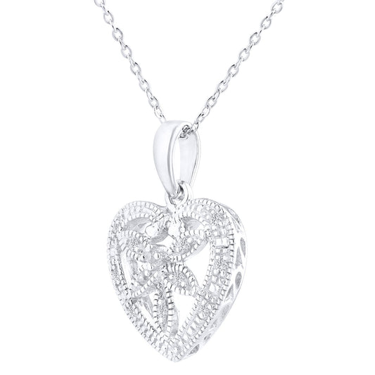 9ct White Gold Round 5pts Diamond Heart Pendant Necklace 18 inch - PP0AXL3055W